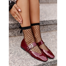 Ideal Shoes Bailarinas de charol con cinturón, burdeos rojo 1