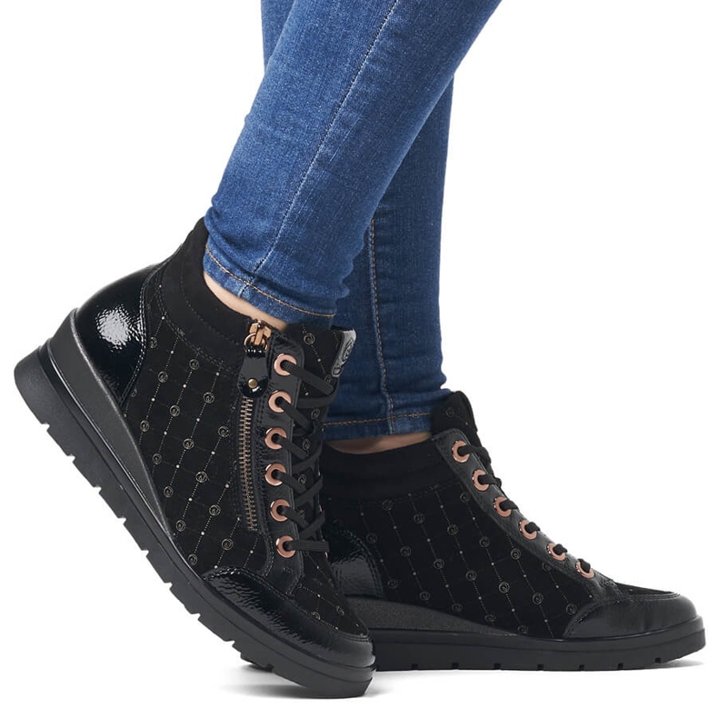 Rieker Botas de mujer en piel, charol Remonte R0773-04 negro 1