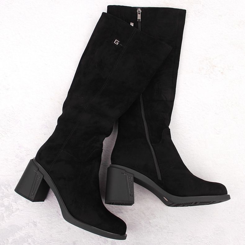 Botas de tacón para mujer en ante, negro, Potocki 60314 1