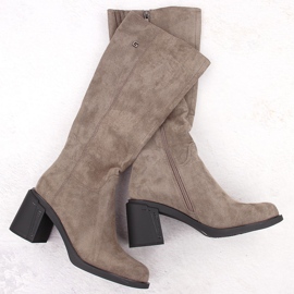 Botas mujer ante tacón caqui Potocki 60314 verde 1