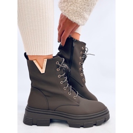 Clend Botines militares con cordones caqui verde 4
