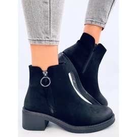 Levere Botines tacón bajo de nobuk negro 4