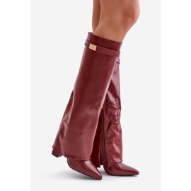 Botas de mujer de piel ecológica con parte superior vuelta y tacón alto, burdeos Avamora rojo 6