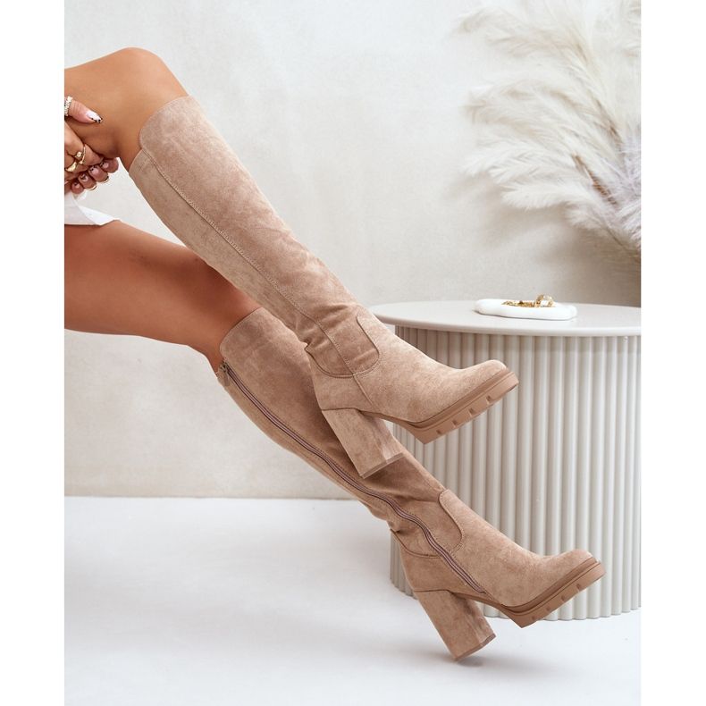 Botas aislantes de tacón alto para mujer ante ecológico beige Tirisha 2