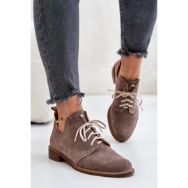 Zazoo 2959 Zapatos Oxford de ante con cordones y tacón plano Beige oscuro 3