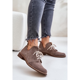 Zazoo 2959 Zapatos Oxford de ante con cordones y tacón plano Beige oscuro 2