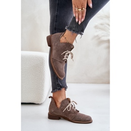 Zazoo 2959 Zapatos Oxford de ante con cordones y tacón plano Beige oscuro 5