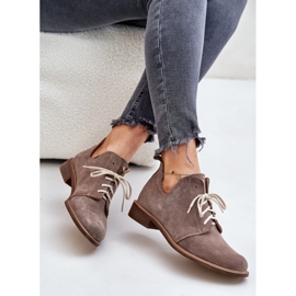 Zazoo 2959 Zapatos Oxford de ante con cordones y tacón plano Beige oscuro 7