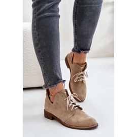 Zazoo 2959 Zapatos Oxford de ante con cordones y tacón plano Beige 3