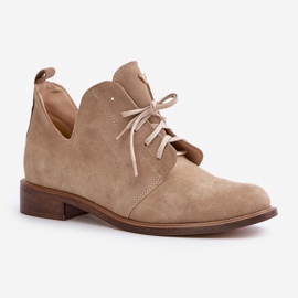 Zazoo 2959 Zapatos Oxford de ante con cordones y tacón plano Beige 4