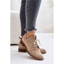 Zazoo 2959 Zapatos Oxford de ante con cordones y tacón plano Beige 6