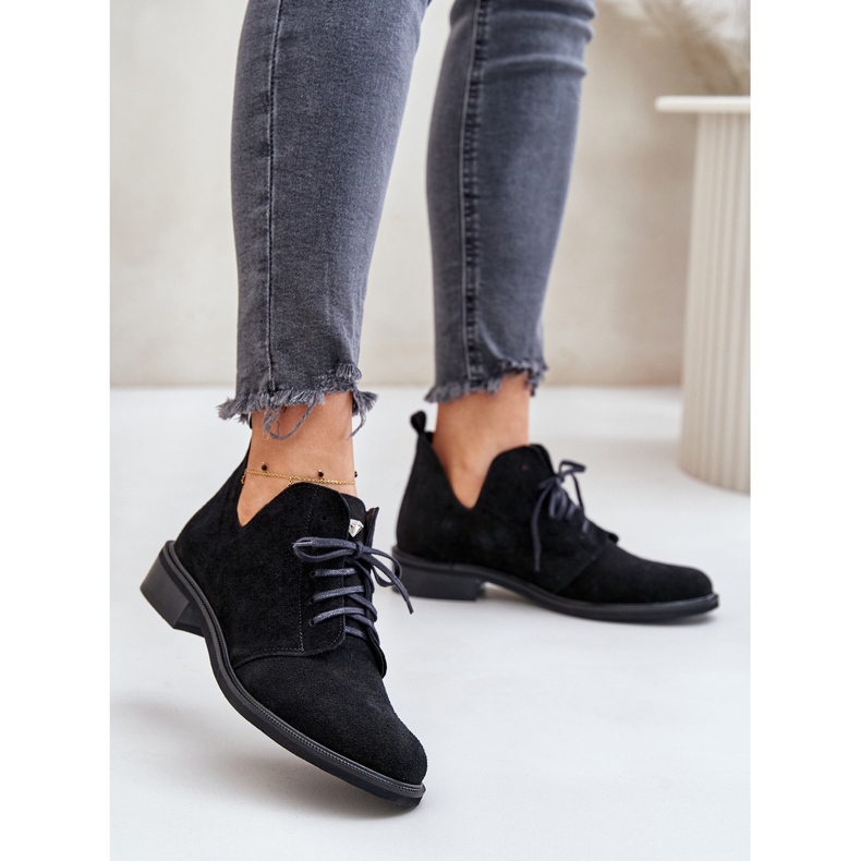 Zazoo 2959 Zapatos Oxford de ante con cordones y tacón plano Negro 2 Zazoo 2959 Zapatos Oxford de ante con cordones y tacón plano Negro 2