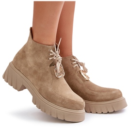 Zazoo 2952 Botines de ante beige con decoración dorada 9