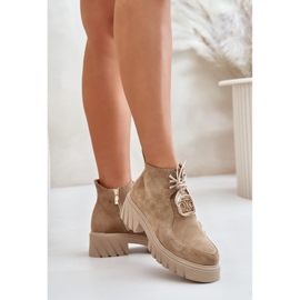 Zazoo 2952 Botines de ante beige con decoración dorada 5