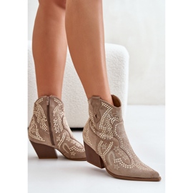 Botas Cowboy Tacón Decoradas Beige Kaivina 3