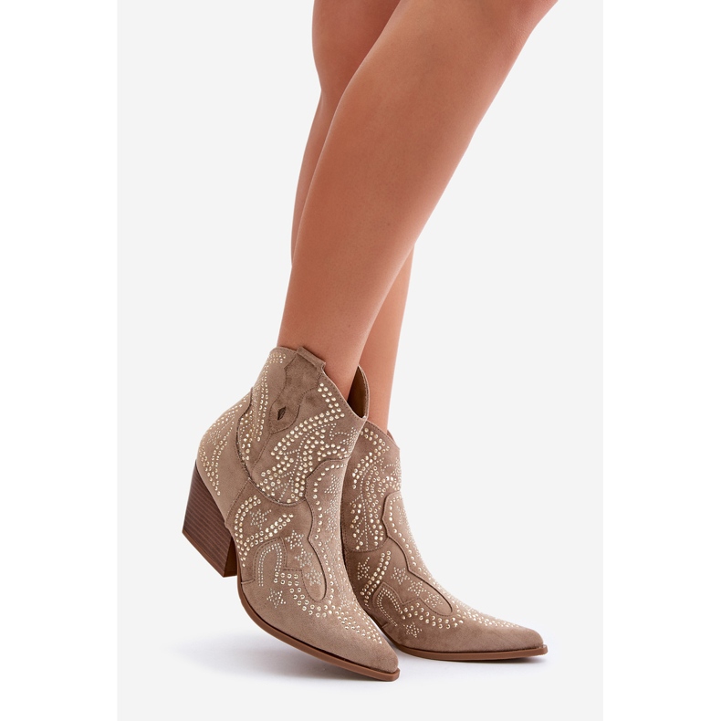 Botas Cowboy Tacón Decoradas Beige Kaivina 1 Botas Cowboy Tacón Decoradas Beige Kaivina 1