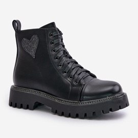 Botines de mujer con cremallera y corazón decorativo negro Obeena 4