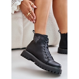 Botines de mujer con cremallera y corazón decorativo negro Obeena 9