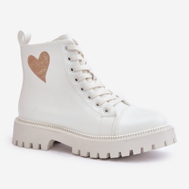 Botines de mujer con cremallera y corazón decorativo, blanco Obeena 10