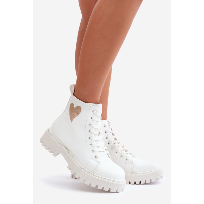 Botines de mujer con cremallera y corazón decorativo, blanco Obeena 1 Botines de mujer con cremallera y corazón decorativo, blanco Obeena 1
