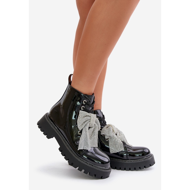 Botines mujer de charol con lazo, Negro Ocenttia 1