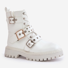 Botas Obrera Piel Ecológica Con Hebillas Blanco Serizia 2