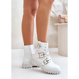 Botas Obrera Piel Ecológica Con Hebillas Blanco Serizia 12