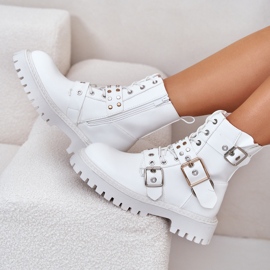 Botas Obrera Piel Ecológica Con Hebillas Blanco Serizia 14
