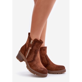 Botas de mujer marrones con estampado calado en tacones altos, Oviria marrón 1