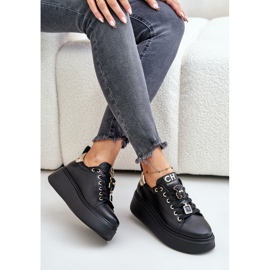 Zapatillas Mujer De Piel Con Pins En La Plataforma CheBello 4596 Negro 7