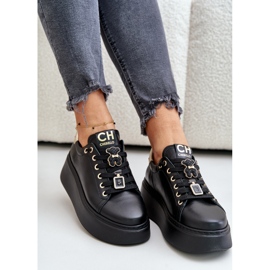 Zapatillas Mujer De Piel Con Pins En La Plataforma CheBello 4596 Negro 8