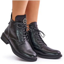 Botines aislantes de tacón plano con decoración, Negro Leonise 10