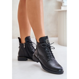 Botines aislantes de tacón plano con decoración, Negro Leonise 1