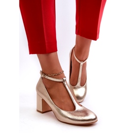 Mascara Bombas para mujeres con cuero ecológico en el Post Golden Metalic dorado 4