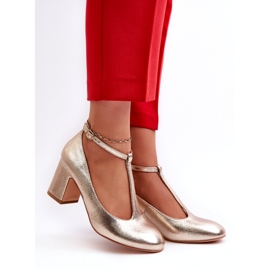 Mascara Bombas para mujeres con cuero ecológico en el Post Golden Metalic dorado 2