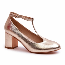 Mascara Bombas para mujeres con cuero ecológico en el Post Golden Metalic dorado 1