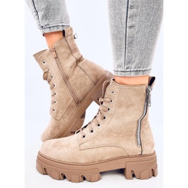 Healy Botines caqui con cordones y suela gruesa beige 3