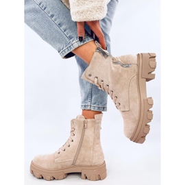 Healy Botines beige con cordones y suela gruesa 3