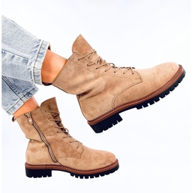 Simmer Botines con cordones de ante caqui beige 5