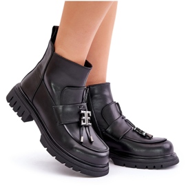 Botas Planas De Piel Con Adorno, Aislante Negro Asperra 13