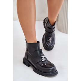 Botas Planas De Piel Con Adorno, Aislante Negro Asperra 6