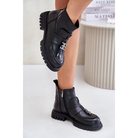Botas Planas De Piel Con Adorno, Aislante Negro Asperra 9