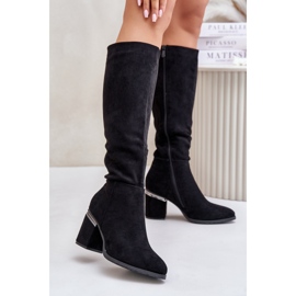 Botas por encima de la rodilla de mujer Eco Suede con tacón alto Warm Vinceza 16473 Negro 9