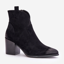 Botas camperas con tacón alto, aisladas con ante ecológico Vinceza 58345, negro 4