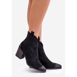 Botas camperas con tacón alto, aisladas con ante ecológico Vinceza 58345, negro 1
