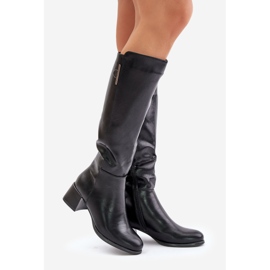 Jezzi Botas de tacón por encima de la rodilla en ecopiel negro Izanae 1