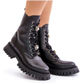 Botines Obreros De Piel Con Broches Con Cremallera CheBello 4553 Negro 12