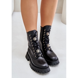 Botines Obreros De Piel Con Broches Con Cremallera CheBello 4553 Negro 8