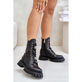 Botines Obreros De Piel Con Broches Con Cremallera CheBello 4553 Negro 4