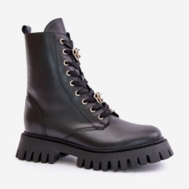 Botines Obreros De Piel Con Broches Con Cremallera CheBello 4553 Negro 6